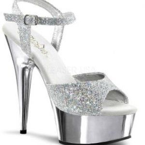 6 INCH HEEL CHROME PLATFORM SANDAL